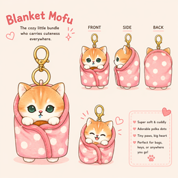Licensed Mofusand Kitten in a Blanket Poka Dots