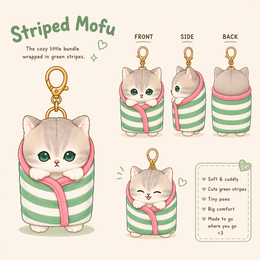 Licensed Mofusand Kitten in a Blanket Green Stripes